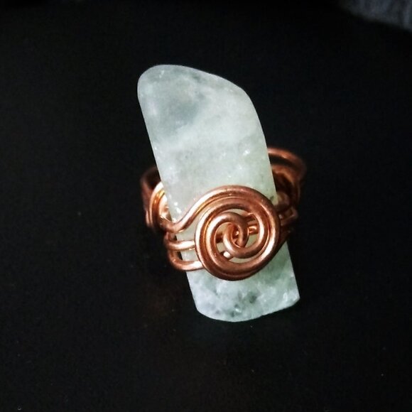 Uniquely Handmade! Green Agate - Boho Copper Wire Wrapped Ring Sz 6.25 - Picture 2 of 6